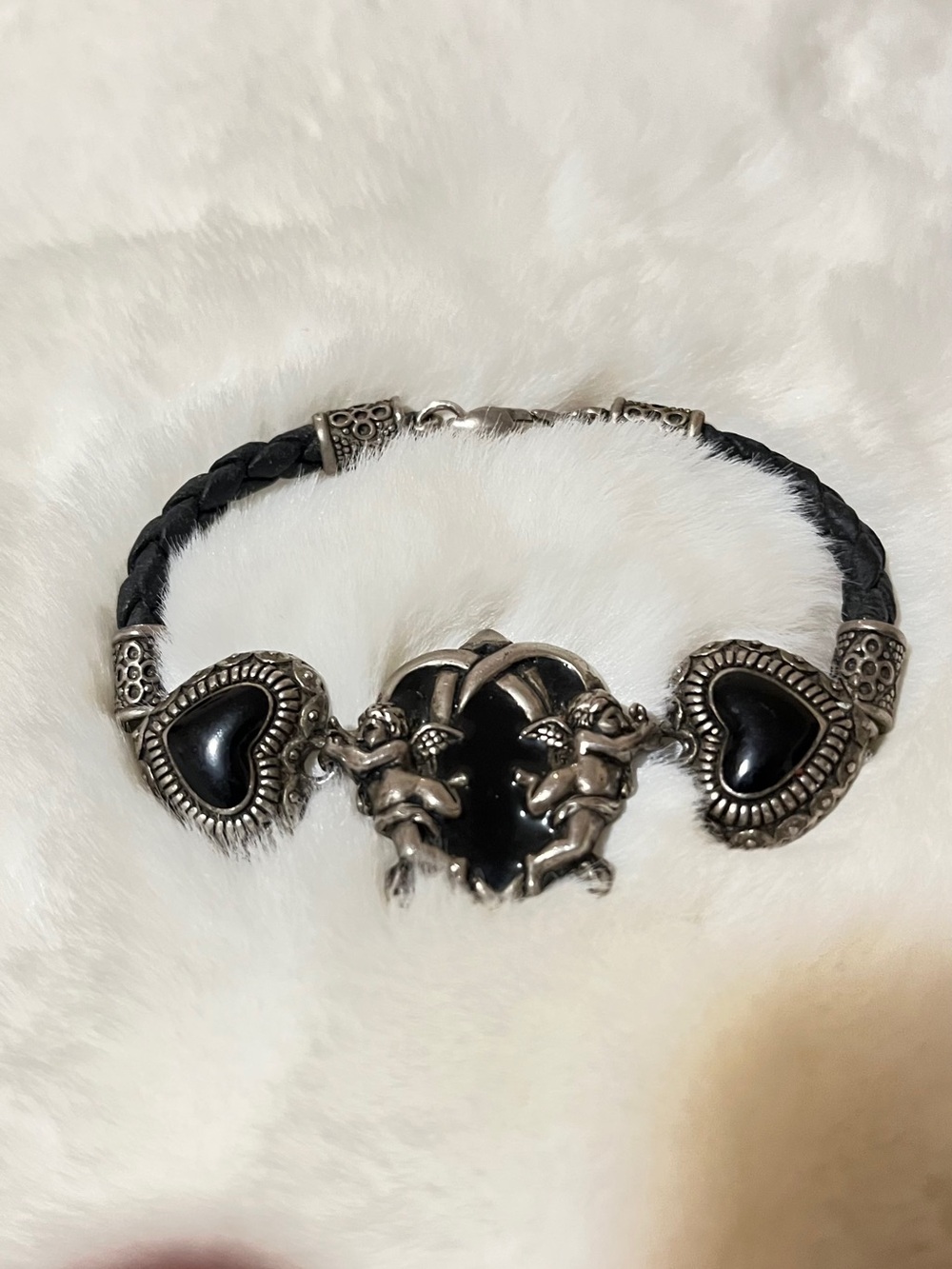CUPIDS HEARTS LEATHER - Hand Crafted Bali Beads BRACELET Vintage. - Picture 4 of 4